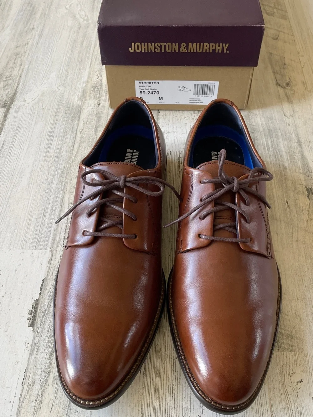Johnston & Murphy Chestnut Brown Leather Lace-Up Oxfords 9M With Box